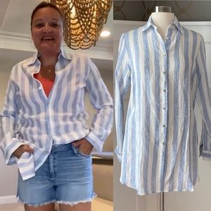 Italian Linen Striped Button Down Blouse Size- S